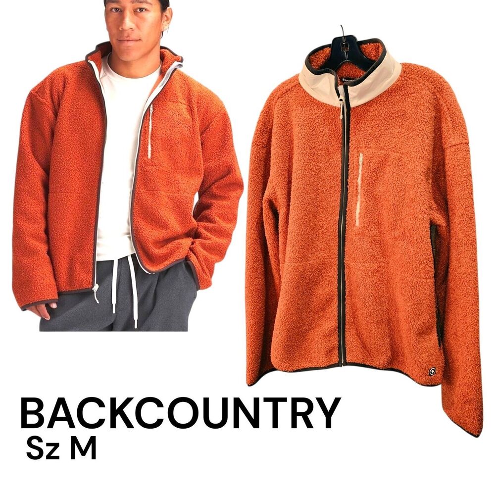 Backcountry Sz M GOAT Orange Fuzzy Fleece Full Zip Outdoor Hiking Trail Jacket